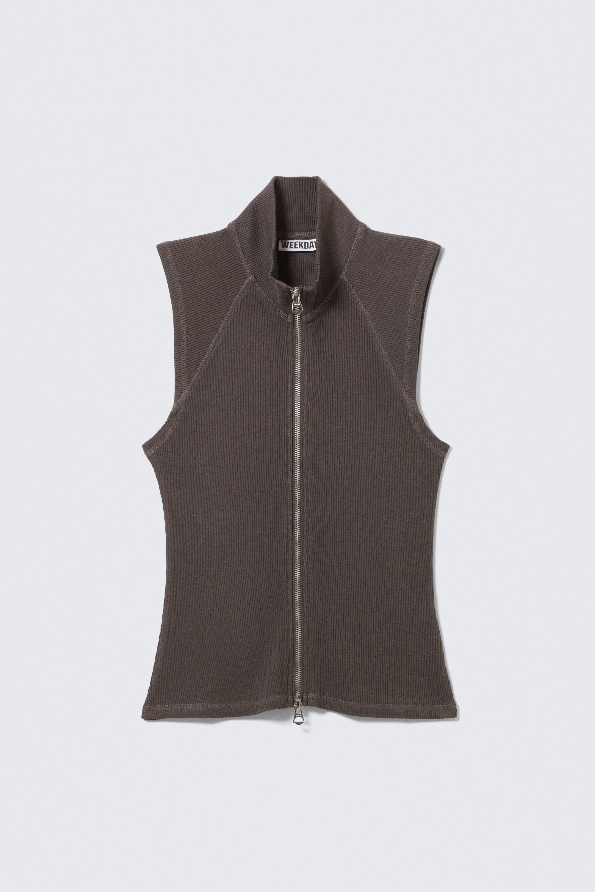 Ribbed Mock Neck Zip Top - Grigio scuro/Nero