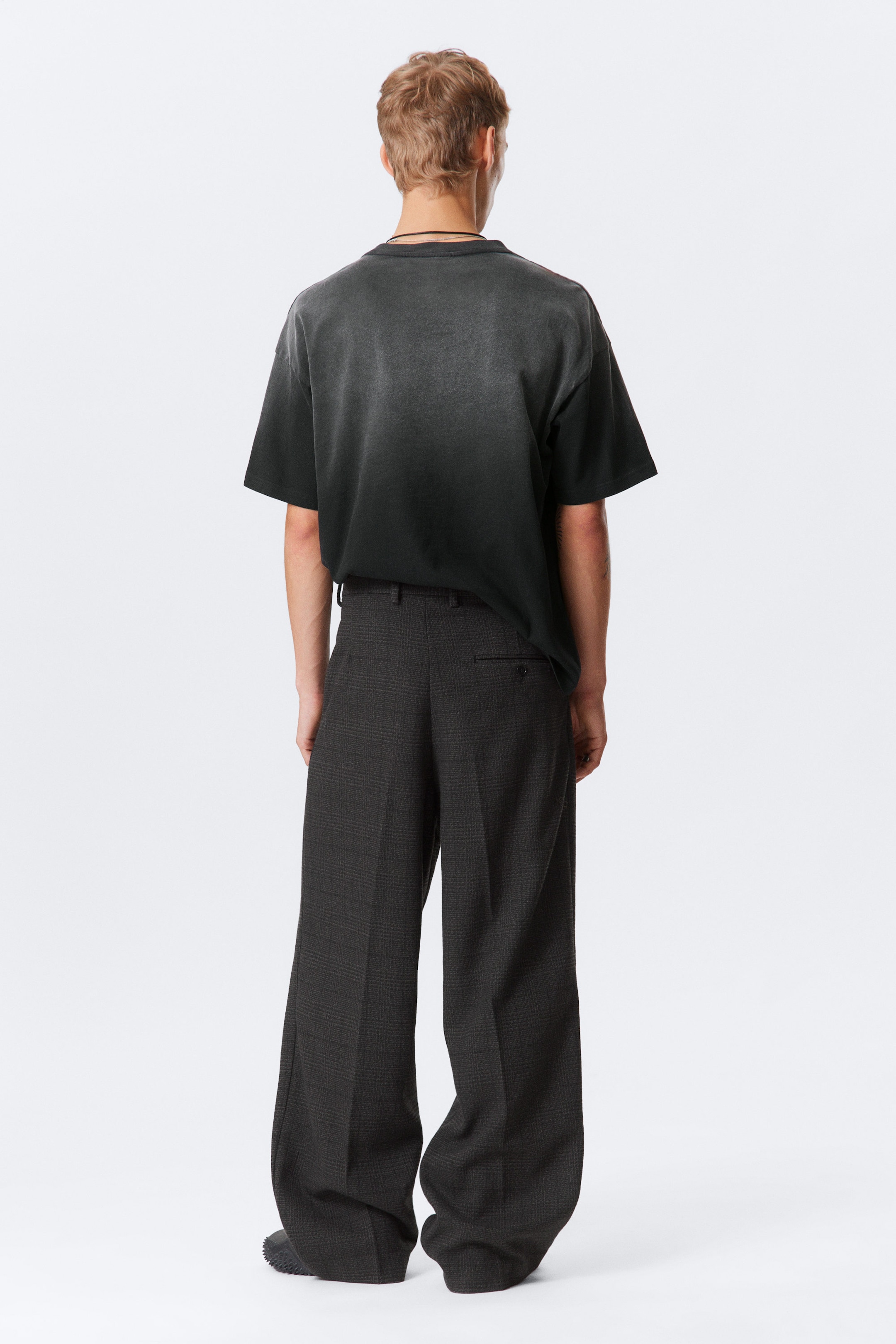 Checked Black - Uno Loose Heavyweight Suit Trousers - 3