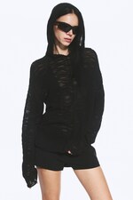 Zwart - Knitted Hoodie - 0