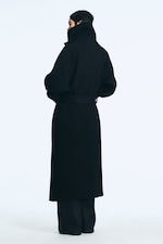 Noir - Manteau long en laine à col cheminée - 2