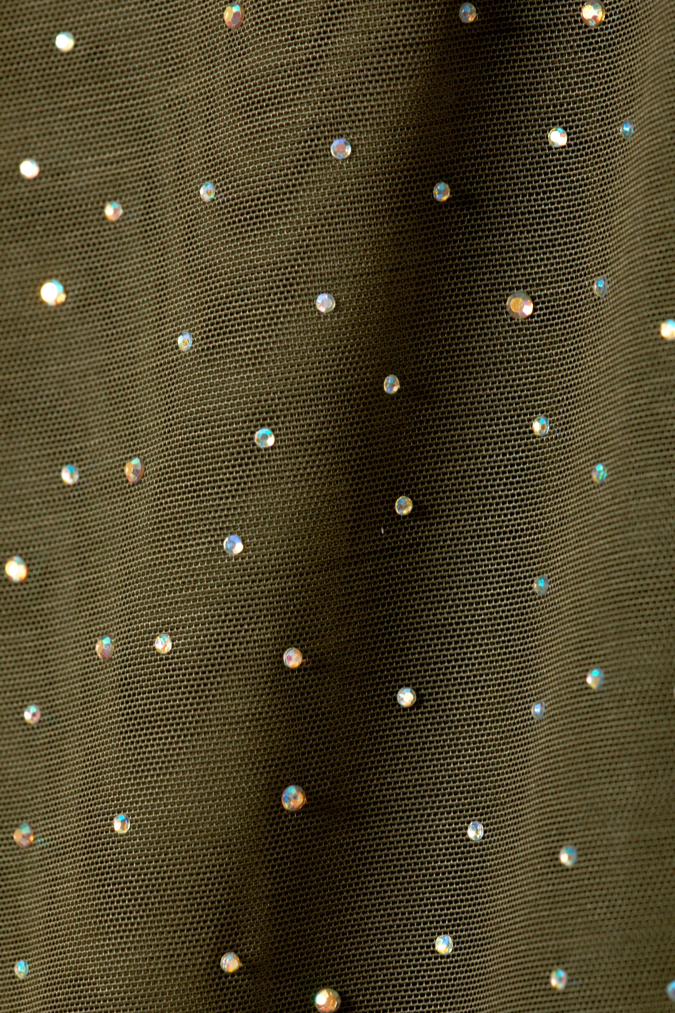 Khaki Green - Rhinestones - YULIA B MESH RHINESTONE MIDI SKIRT - 4