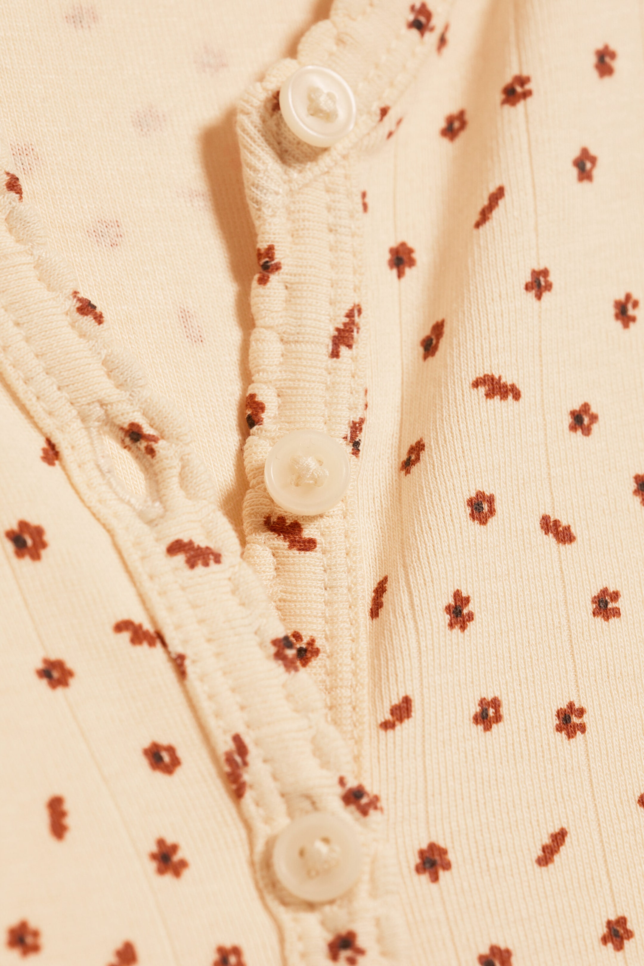 Light Yellow - Floral - Ribbed slim fit cardigan - 4