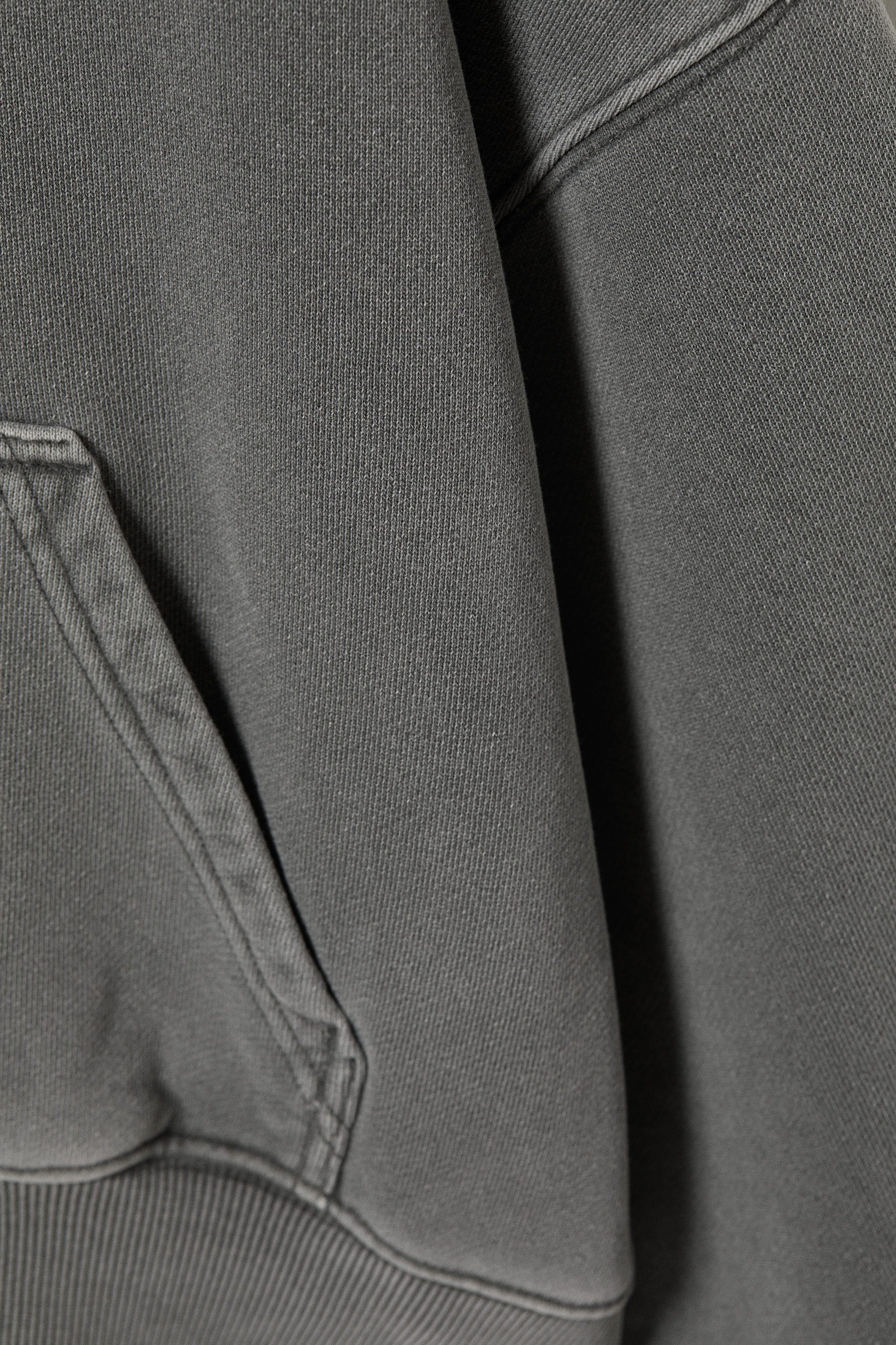 Washed Dark Grey - Boxy Cotton Fleece Hoodie - 3