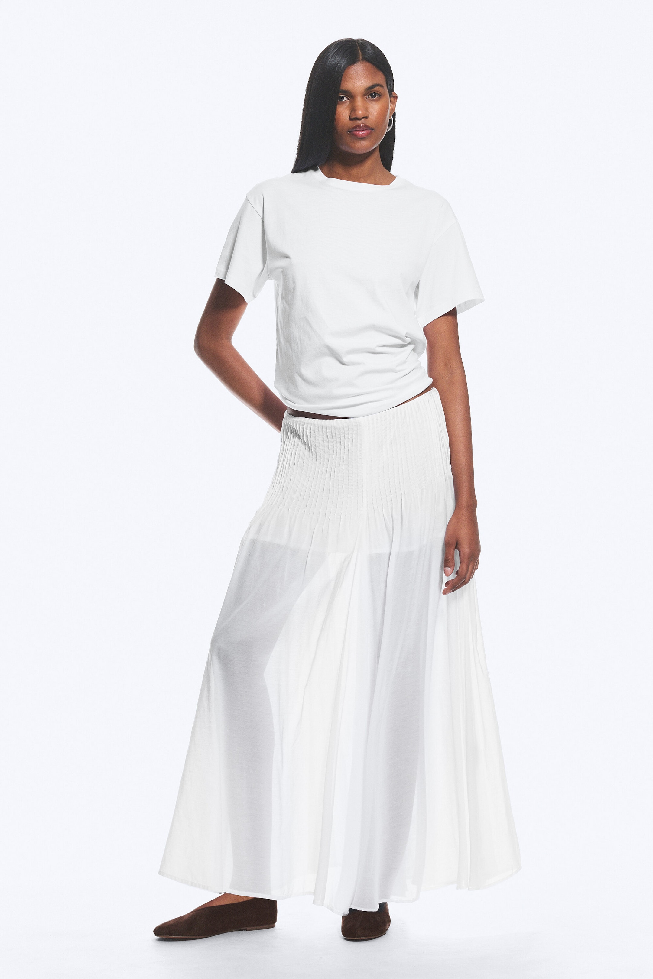 Wit - Geplooide maxi-rok met halfhoge taille - 1