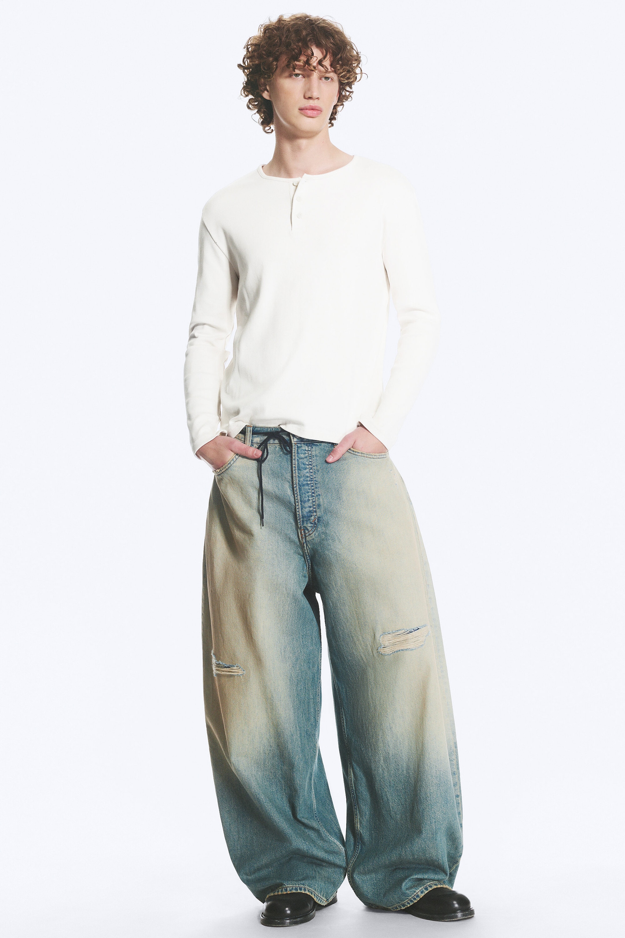 Dusty White - Long-sleeved cotton henley - 2