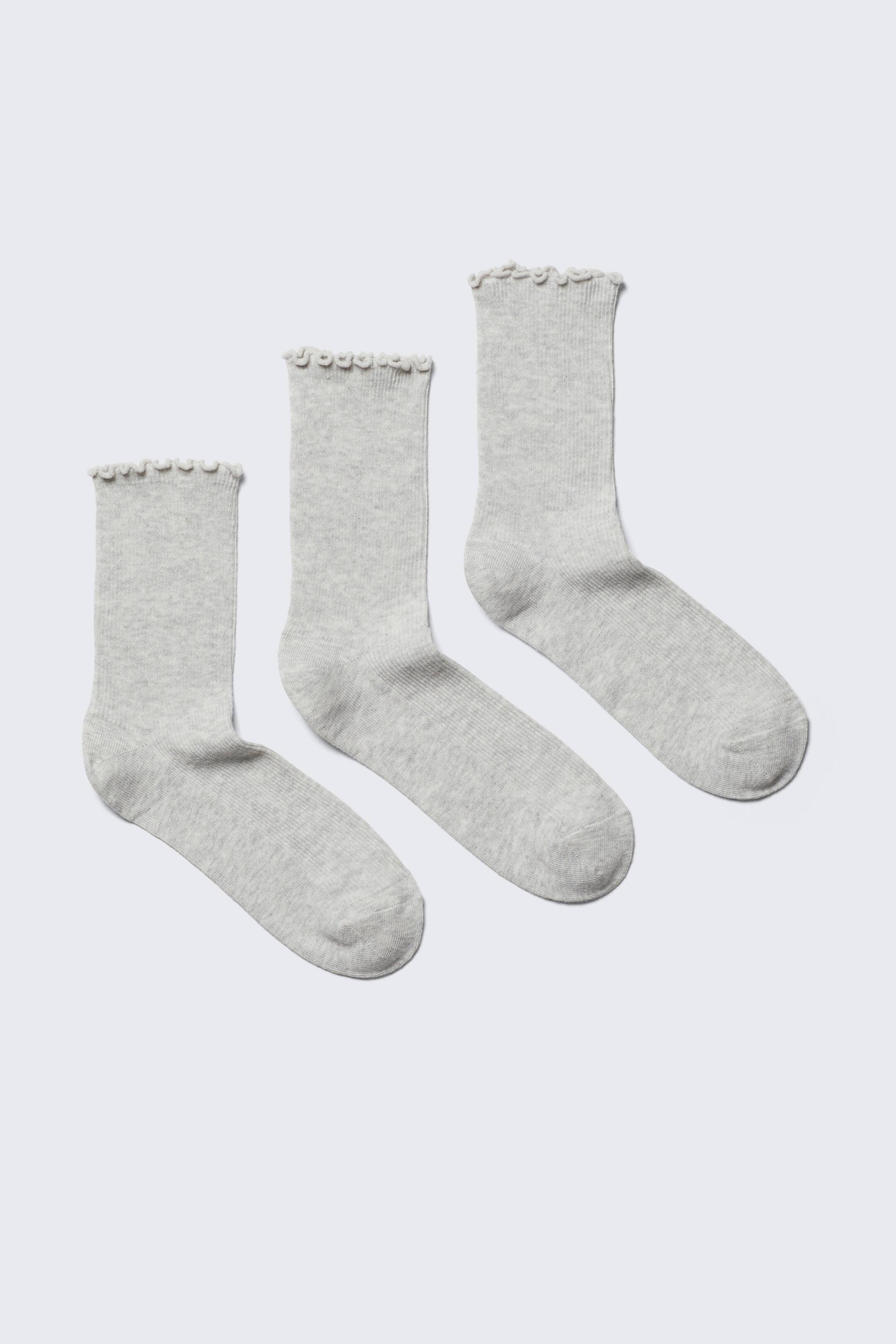 View larger image: 3-pack Frill Edge Socks - Grey Melange - Ladies | H&M GB 1