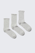 Grey Melange - 3-pack Frill Edge Socks - 0