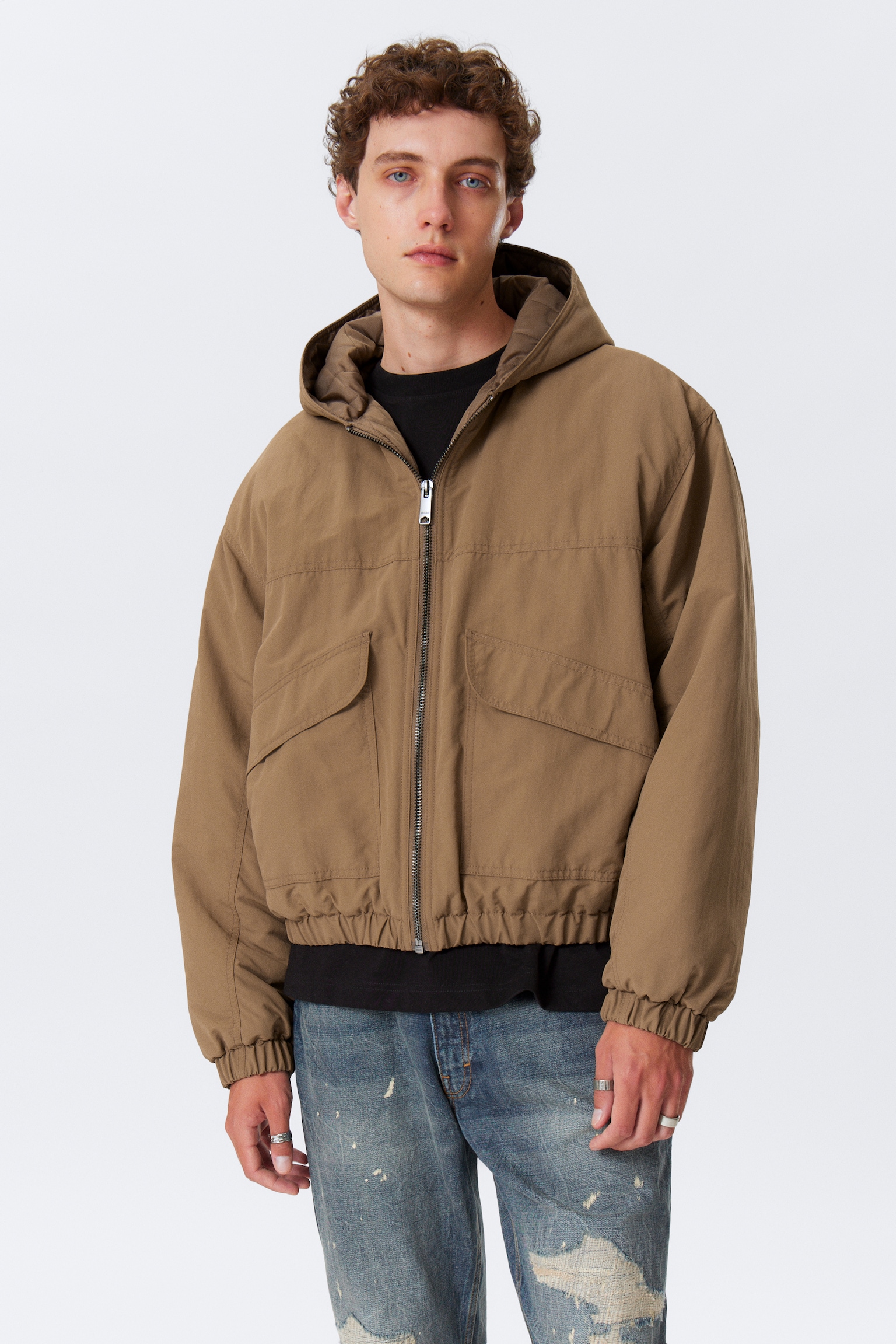 Relaxed Nylon Bomber Jacker - Dusty Brown/Black - 5