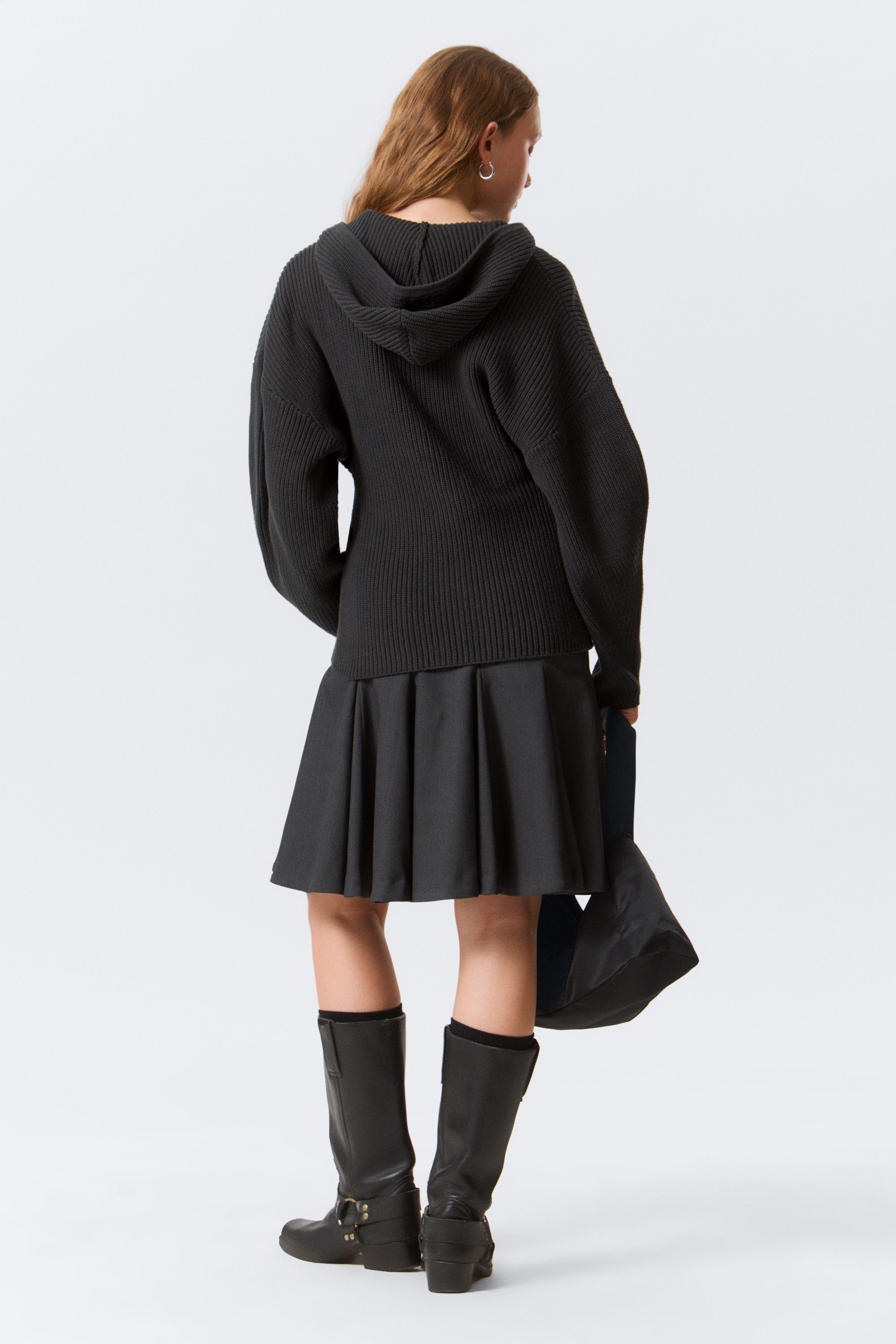 long knitted zip hoodie - Black | Monki EU