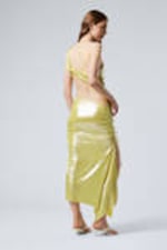 Shiny Yellow - Overlap Draped Asymmetric Midi Dress - 2