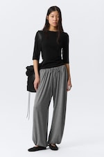 Gråmelerad - Soft Mid-Rise Balloon Trousers - 0