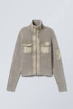Washed Dusty Mole - Washed Rib-Knit Zip Cardigan - 0