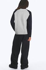 Light Grey Melange & Navy Blue - Loose Boxy Raglan-Sleeved T-shirt - 3