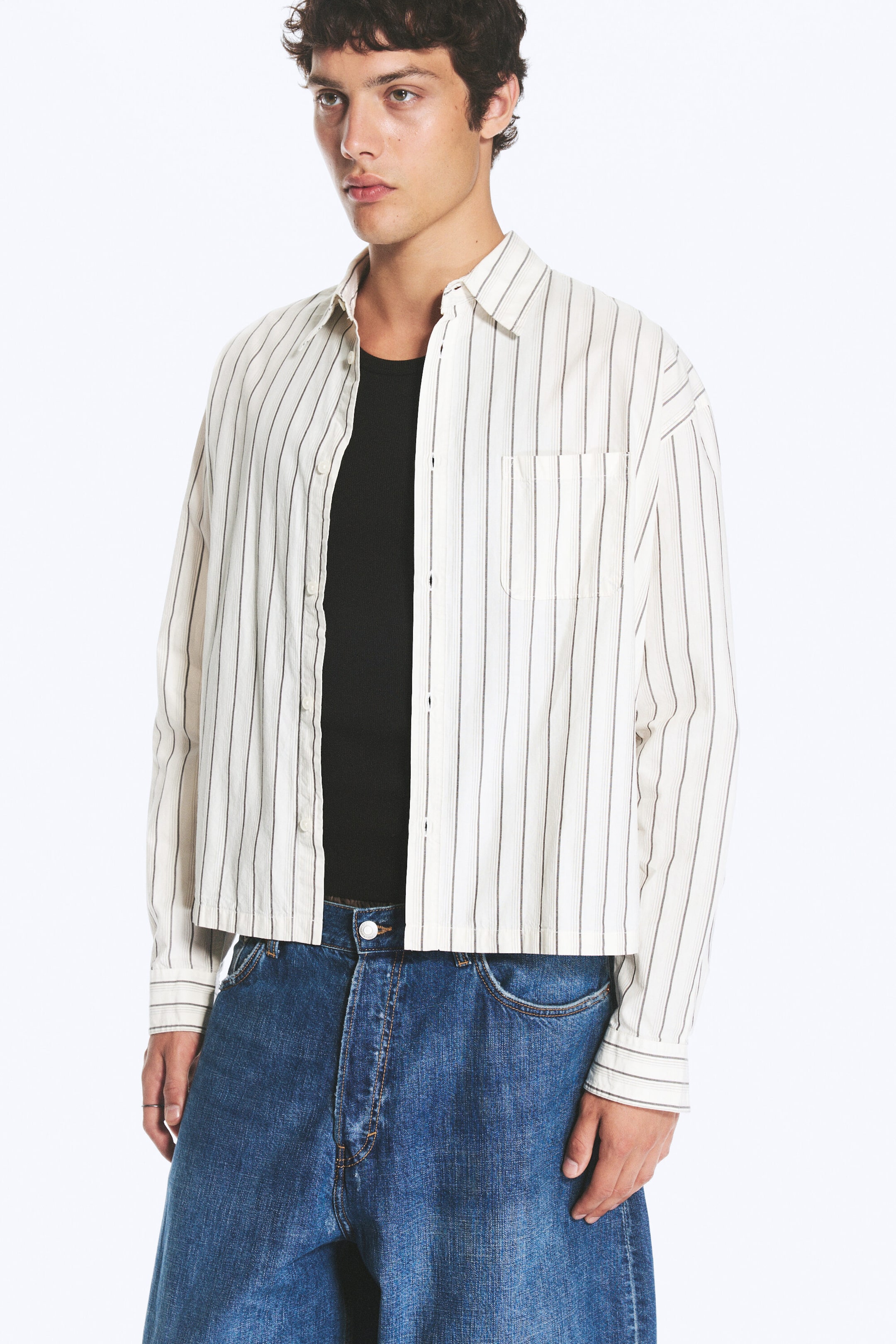 Striped White - Relaxed Boxy Poplin Shirt - 1
