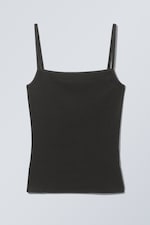 Black - Square Neck Rib Singlet - 0