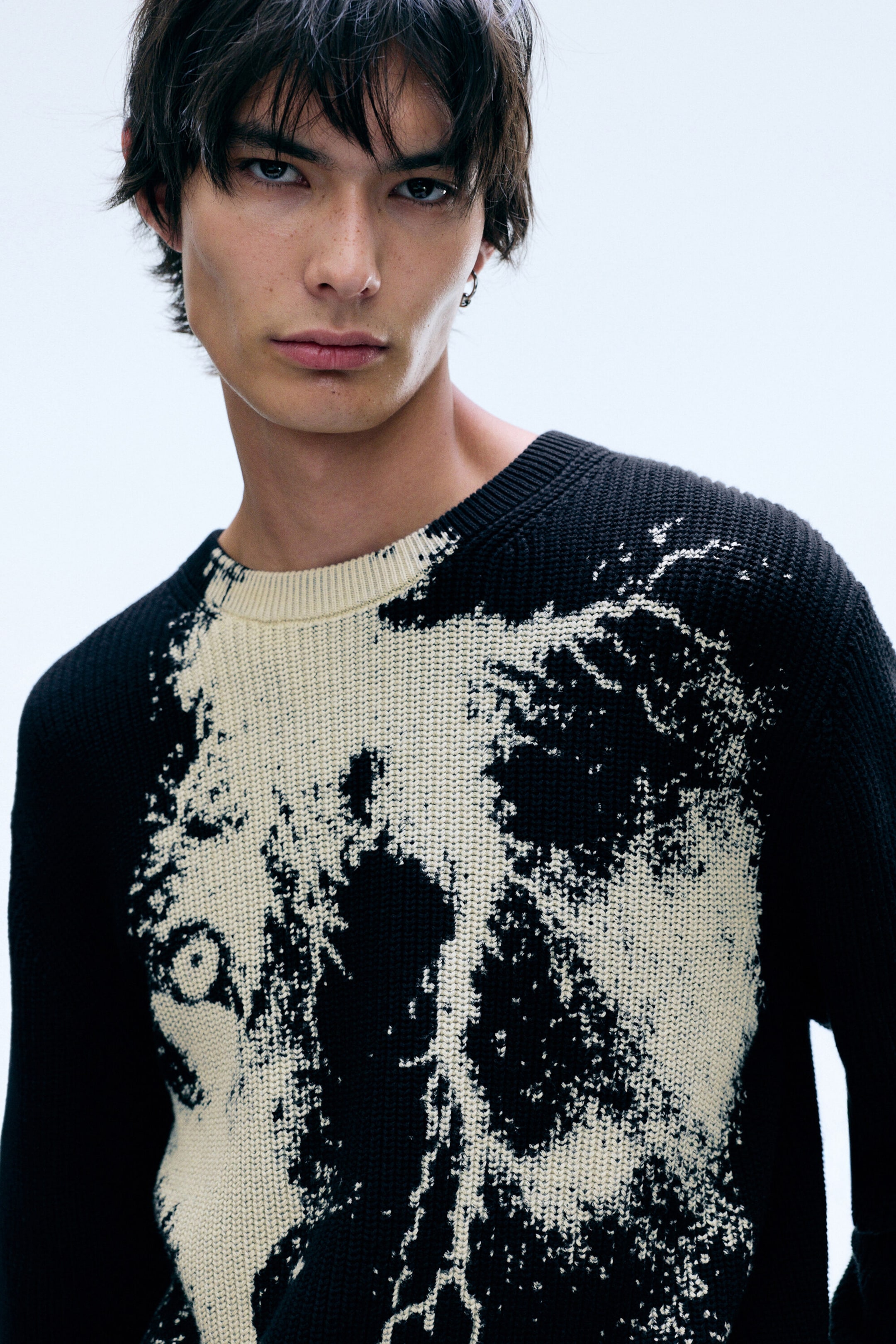 Schwarz - Blitz - Grafischer Strickpullover - 3