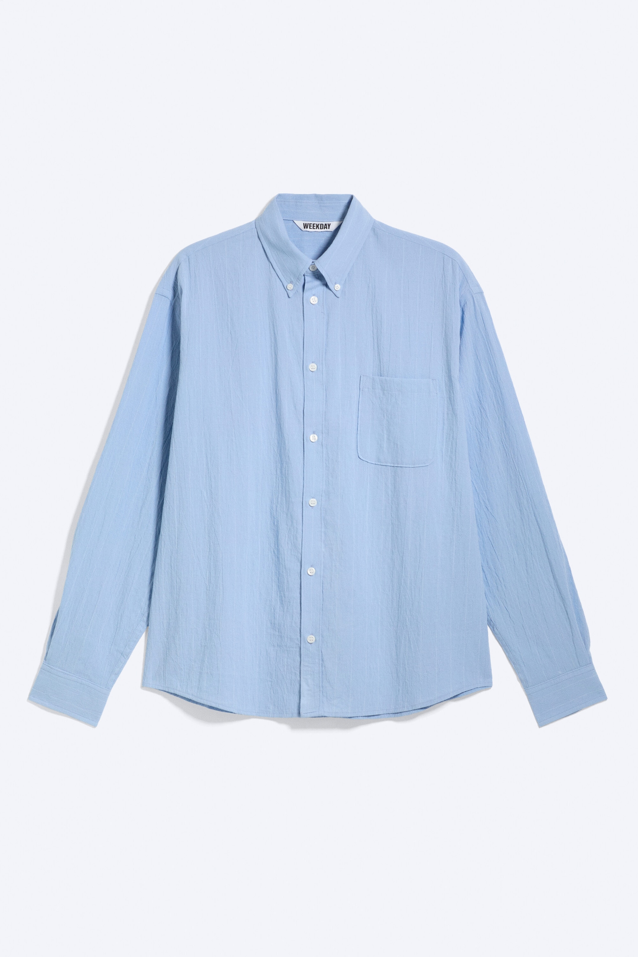 Striped Light Blue - Loose Structured Buttoned Shirt - 3