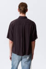Dark Brown - Oversized Draped Boxy Short-Sleeved Shirt - 3