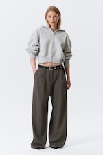 Dark Grey - Low Waist Wide Suiting Trousers - 0