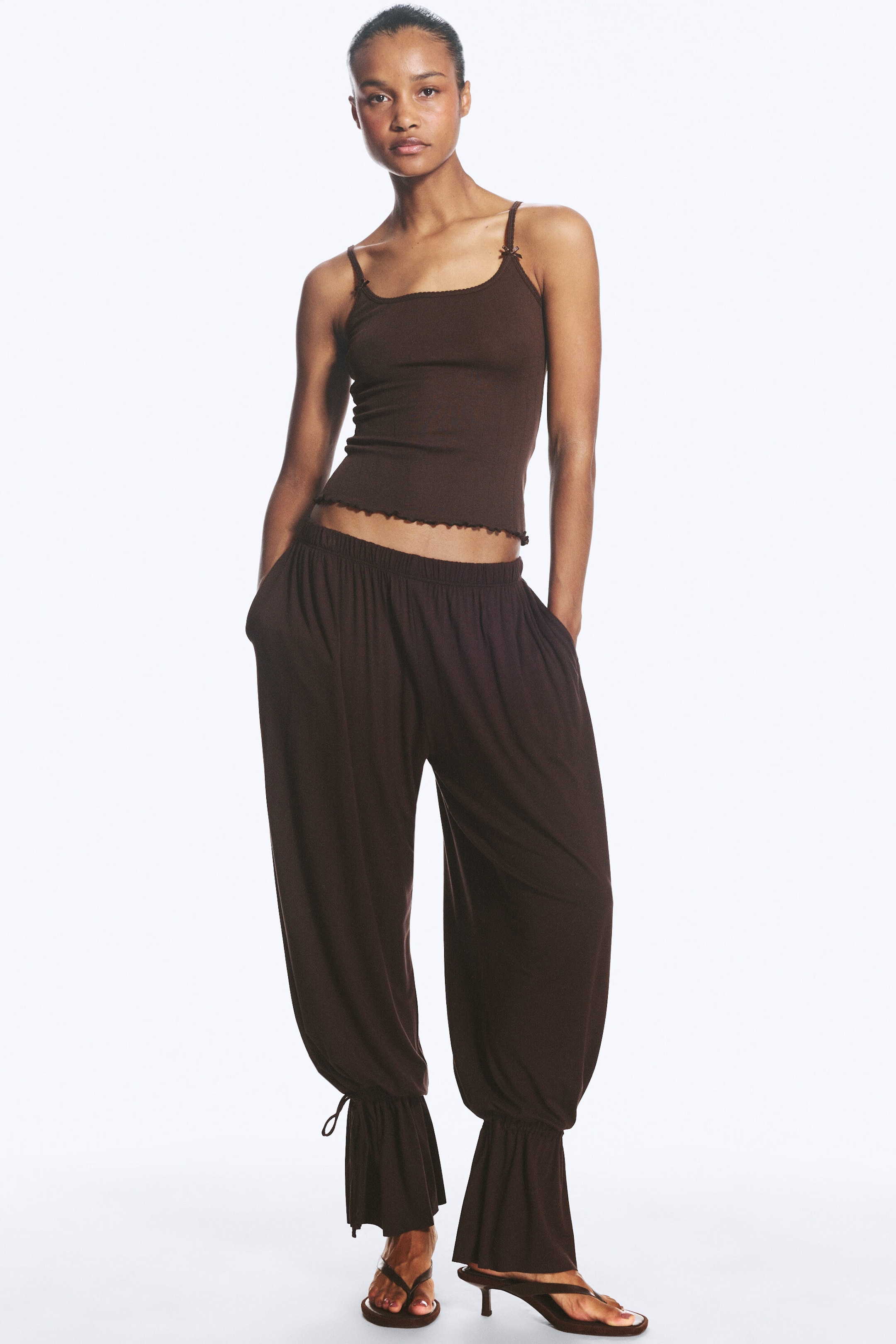 Dark Brown - Jersey Balloon Trousers - 1
