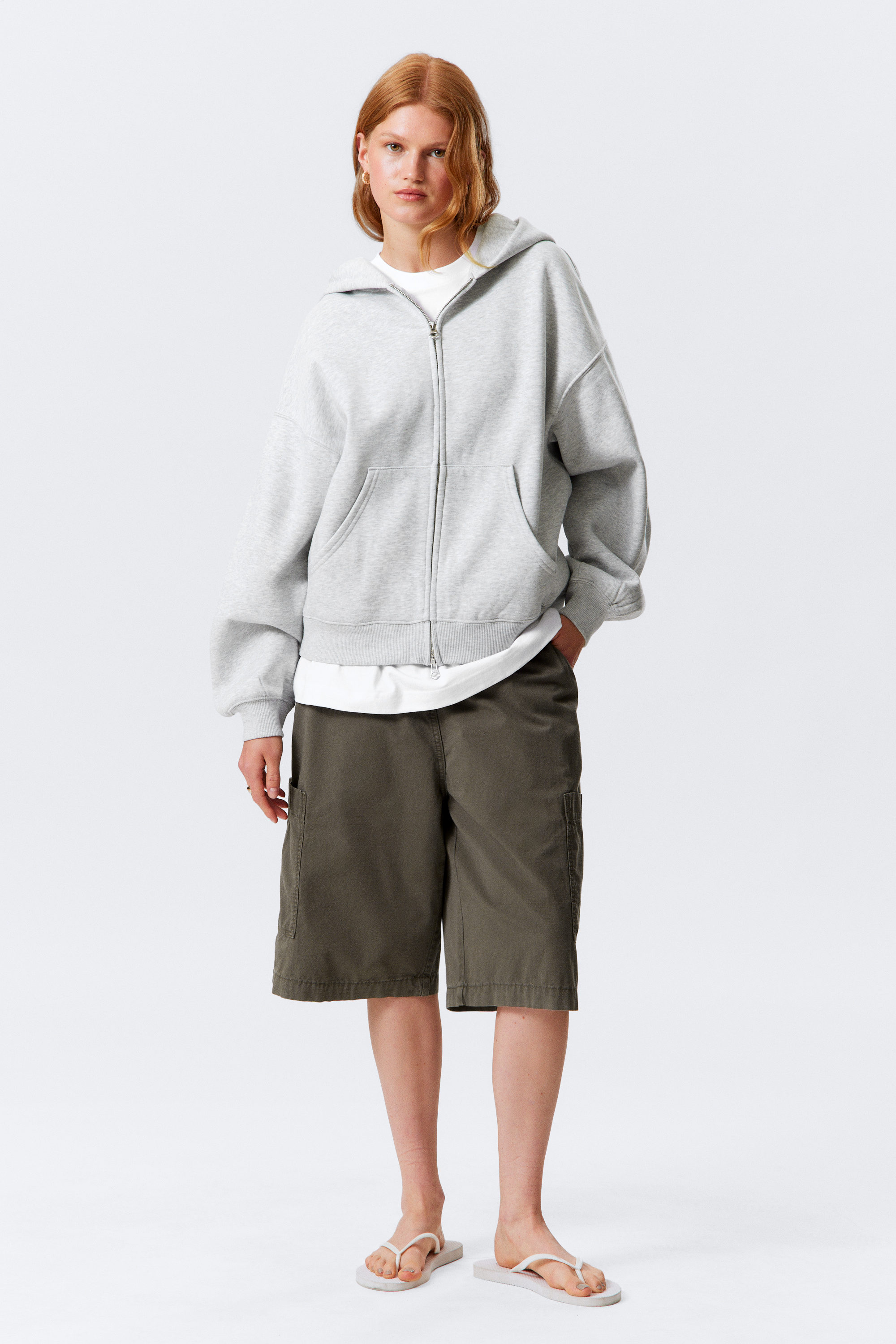 Grau meliert - Oversized-Hoodie mit Reißverschluss - 2