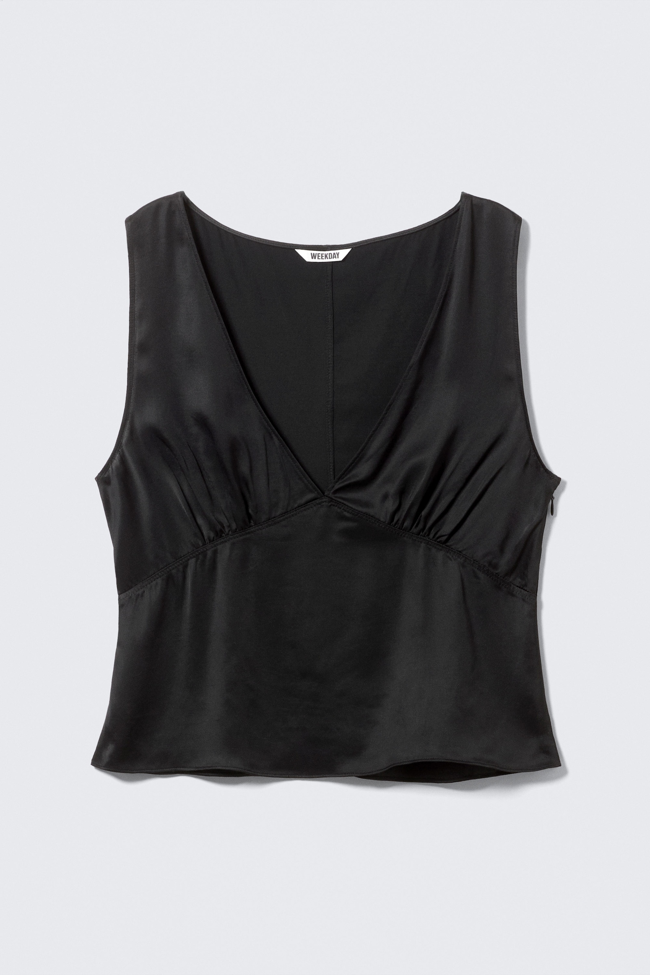 Black - Sleeveless V-neck Satin Top - 4