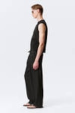 Schwarz - Locker geschnittene Leinenhose mit geradem Bein - 2