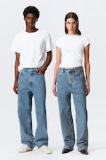 90s Blue - Medium Blue - Galaxy Mid Rise Loose Straight Leg Unisex Jeans - 0