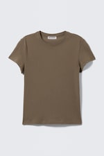 Taupe foncé - T-shirt coton ajusté manches courtes - 0