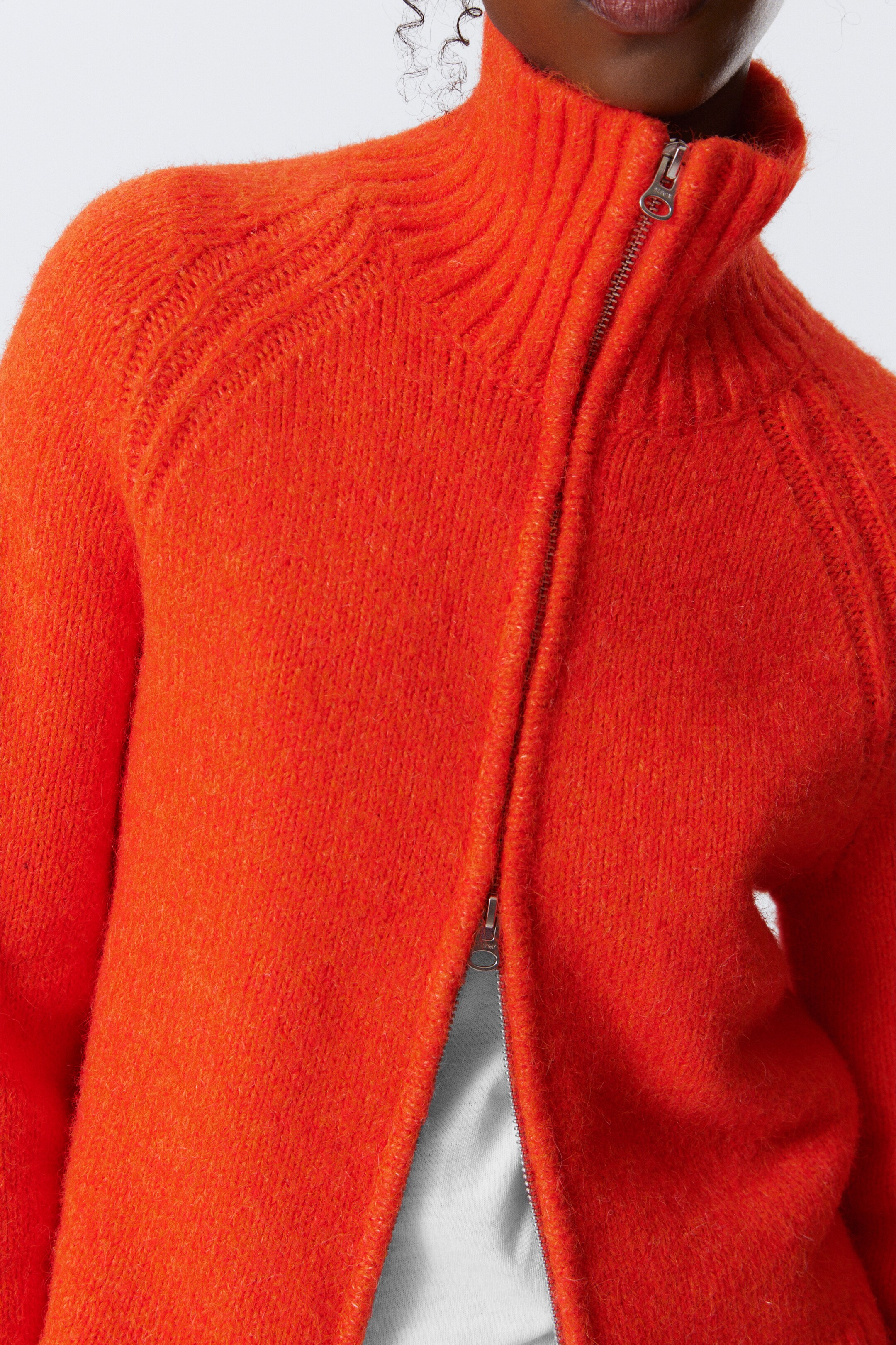 View larger image: Soft Knitted Fitted Zip Cardigan - Bright Orange - Ladies | H&M GB 3