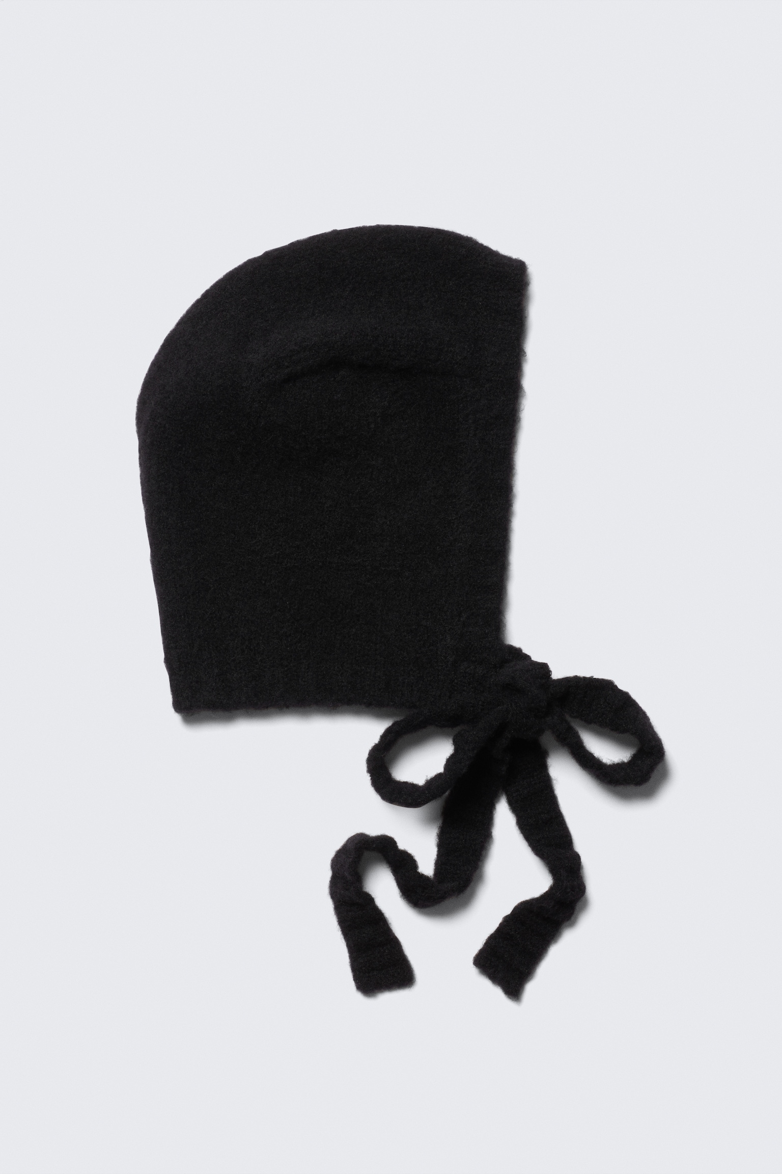 Strickhaube mit Bindebändern - Schwarz/Dunkelgrau meliert