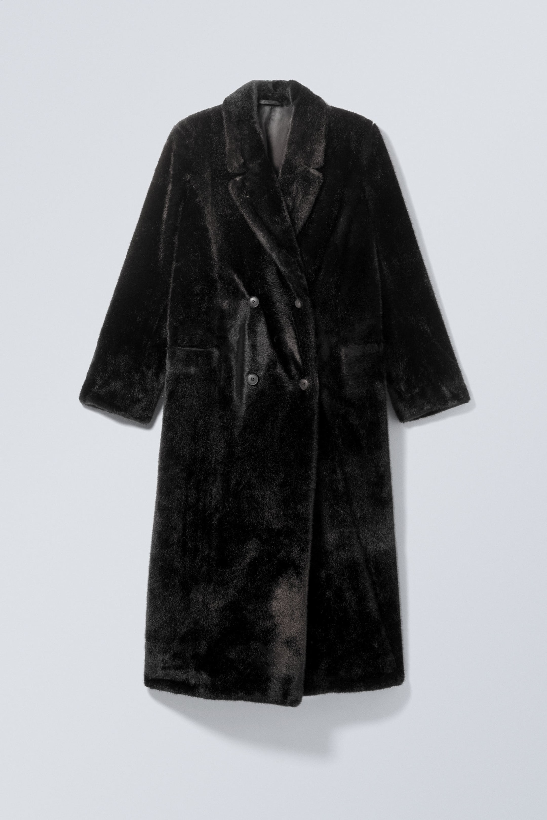 Black/Brown - Two-Toned - Double-Breasted Oversized Faux Fur Coat - 0