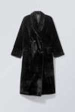 Black/Brown - Two-Toned - Double-Breasted Oversized Faux Fur Coat - 0