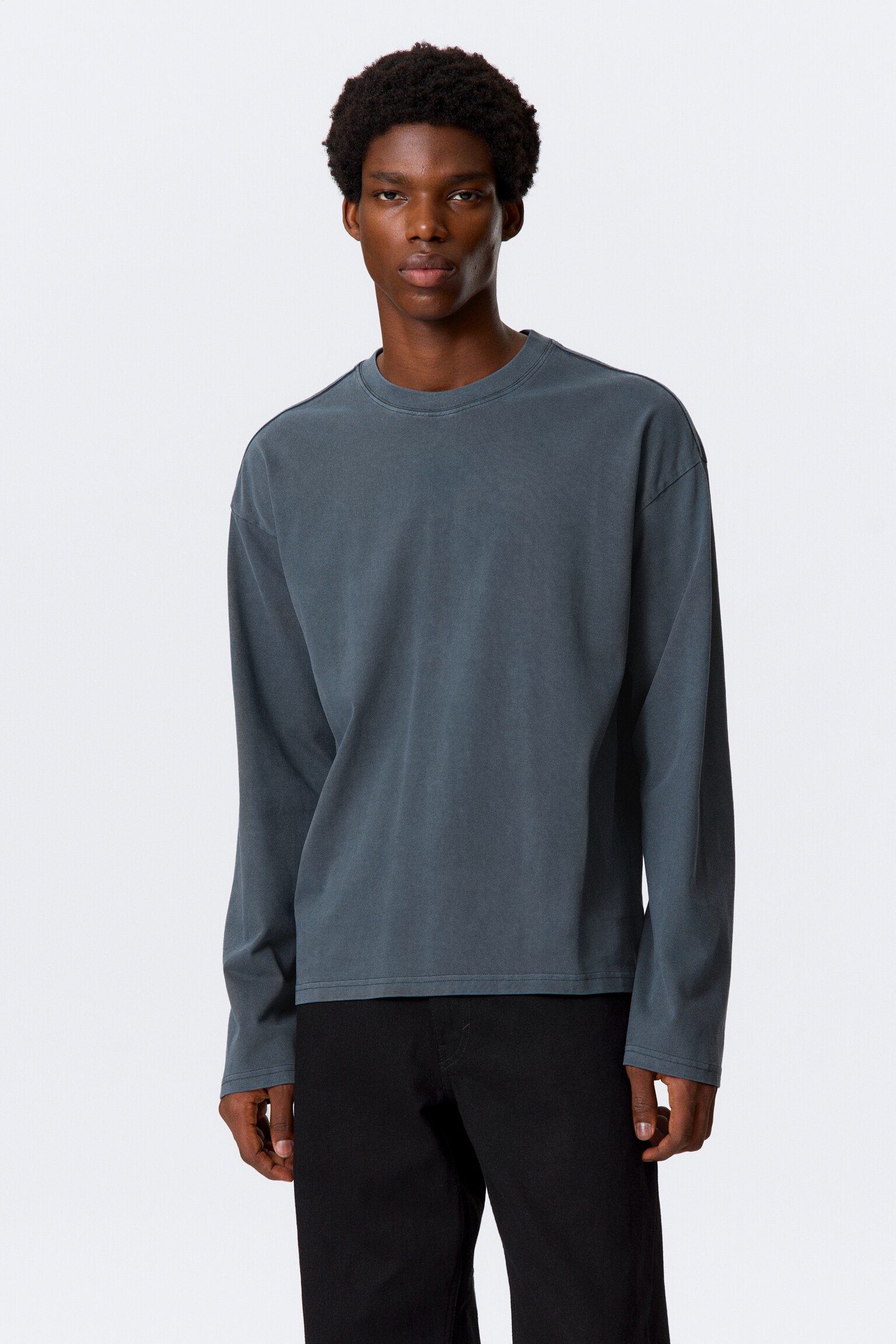 Great Boxy Long Sleeve T-shirt - Изпрано синьо/White/Dark Brown/Black/Тъмнозелено/Light Grey Melange