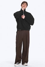 Black - Loose Fit Half-Zip Fleece Sweatshirt - 1