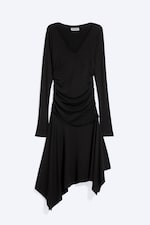 Black - Draped V-Neck Midi Dress - 0