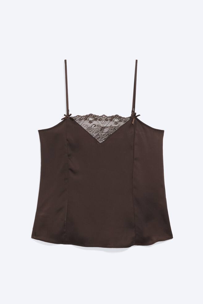 Satin Lace Top - Dark Brown - 1