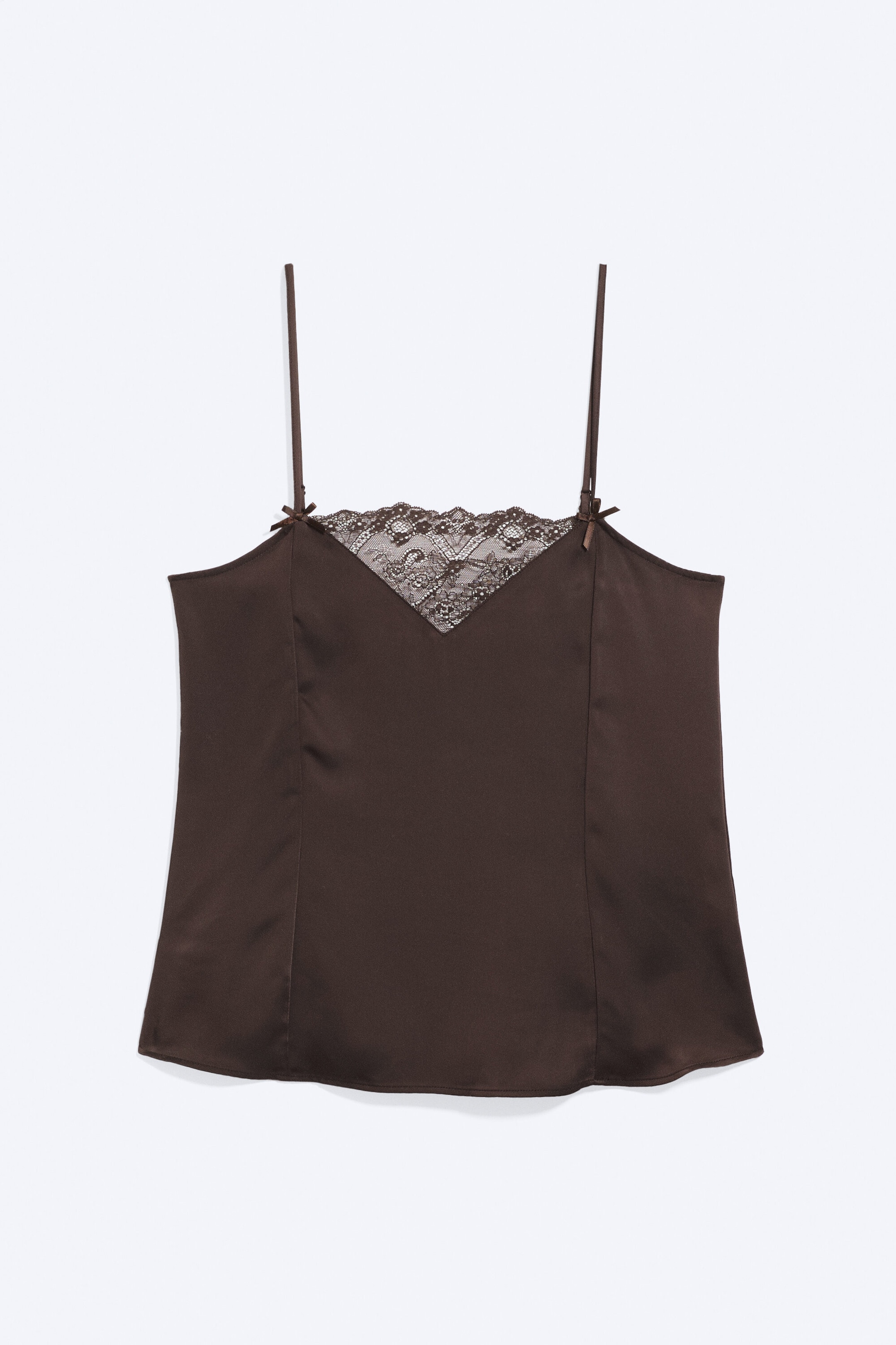 Dark Brown - Satin Lace Top - 3