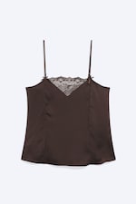Dark Brown - Satin Lace Top - 3