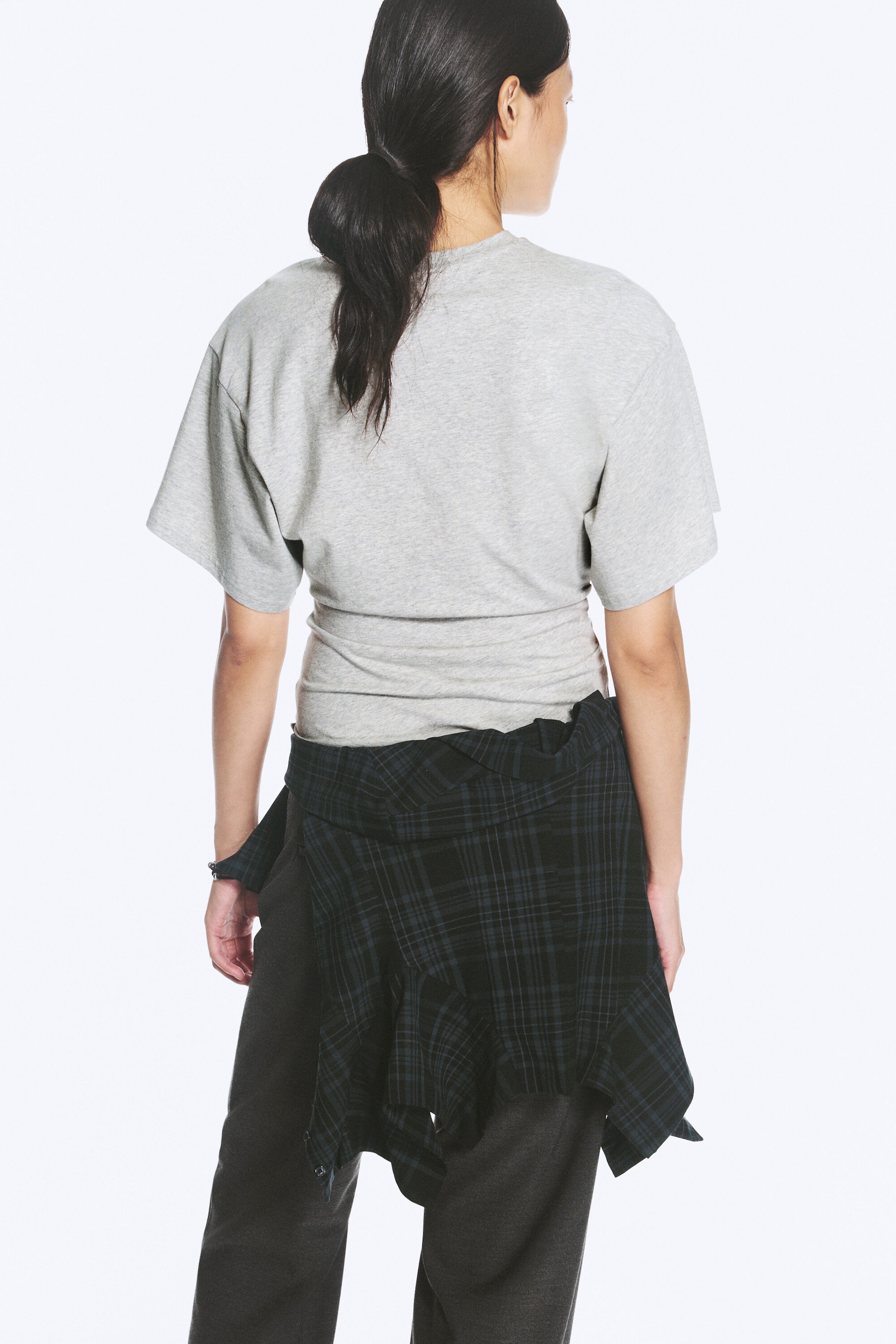 Grey Melange - DRAPED FITTED T-SHIRT - 2