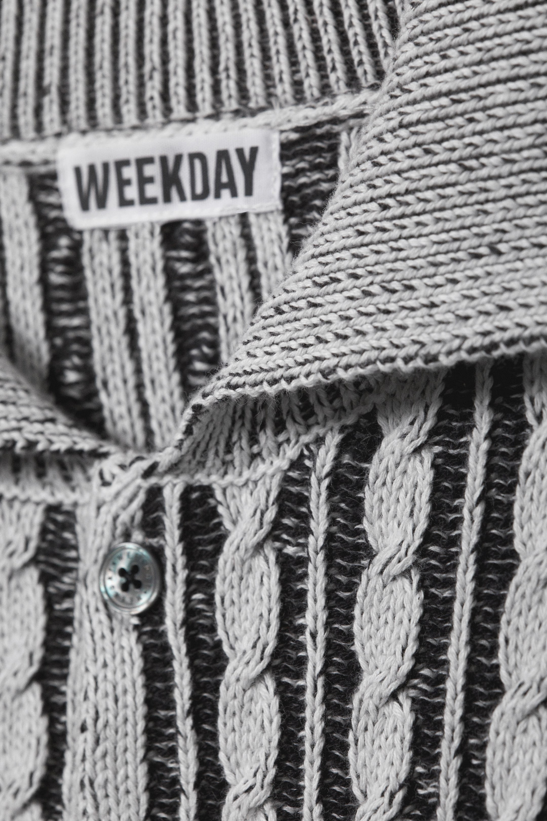 Black & White - Boxy Cable-Knit Polo Sweater - 2