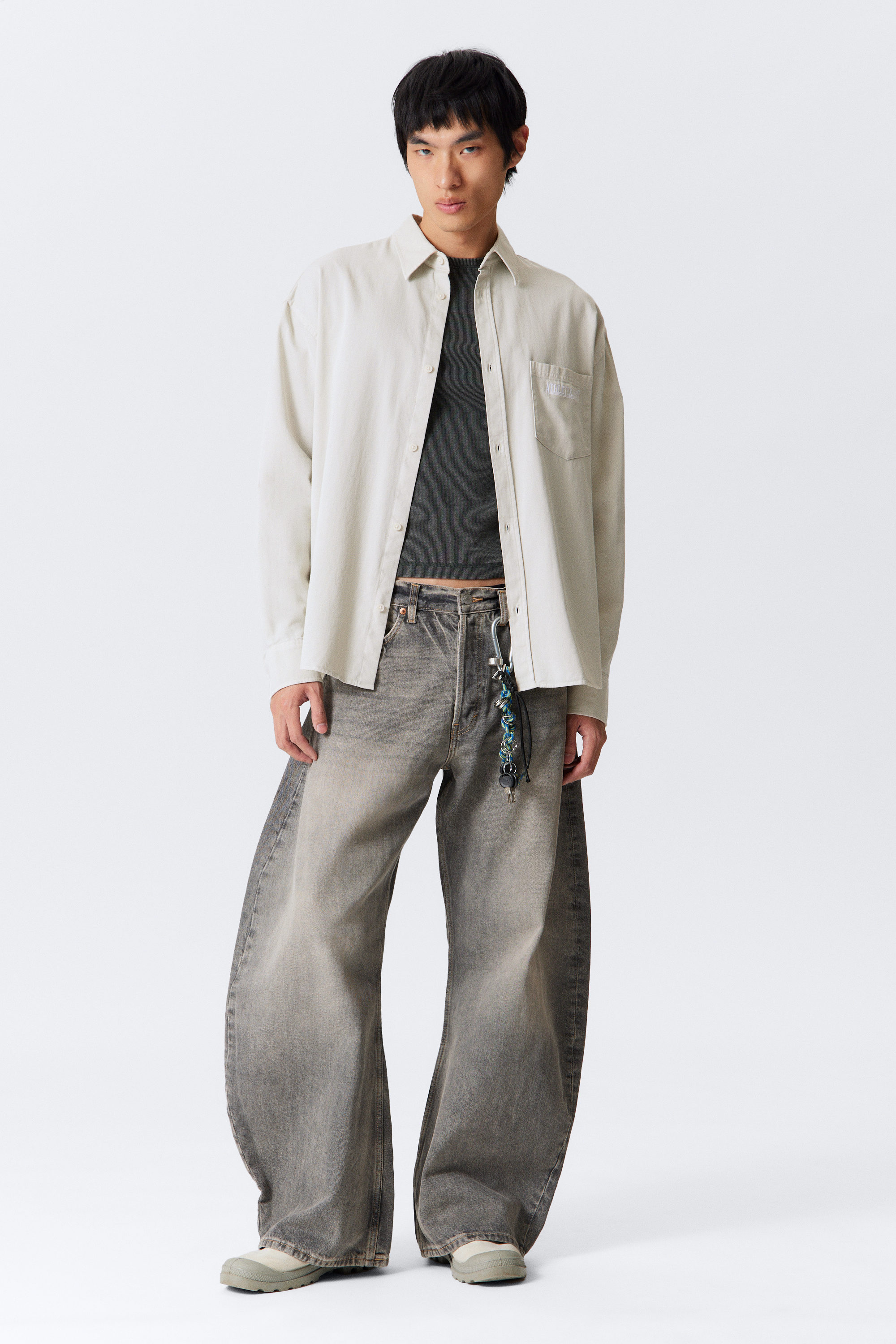 Beige - Besticktes oversized Baumwollhemd - 2