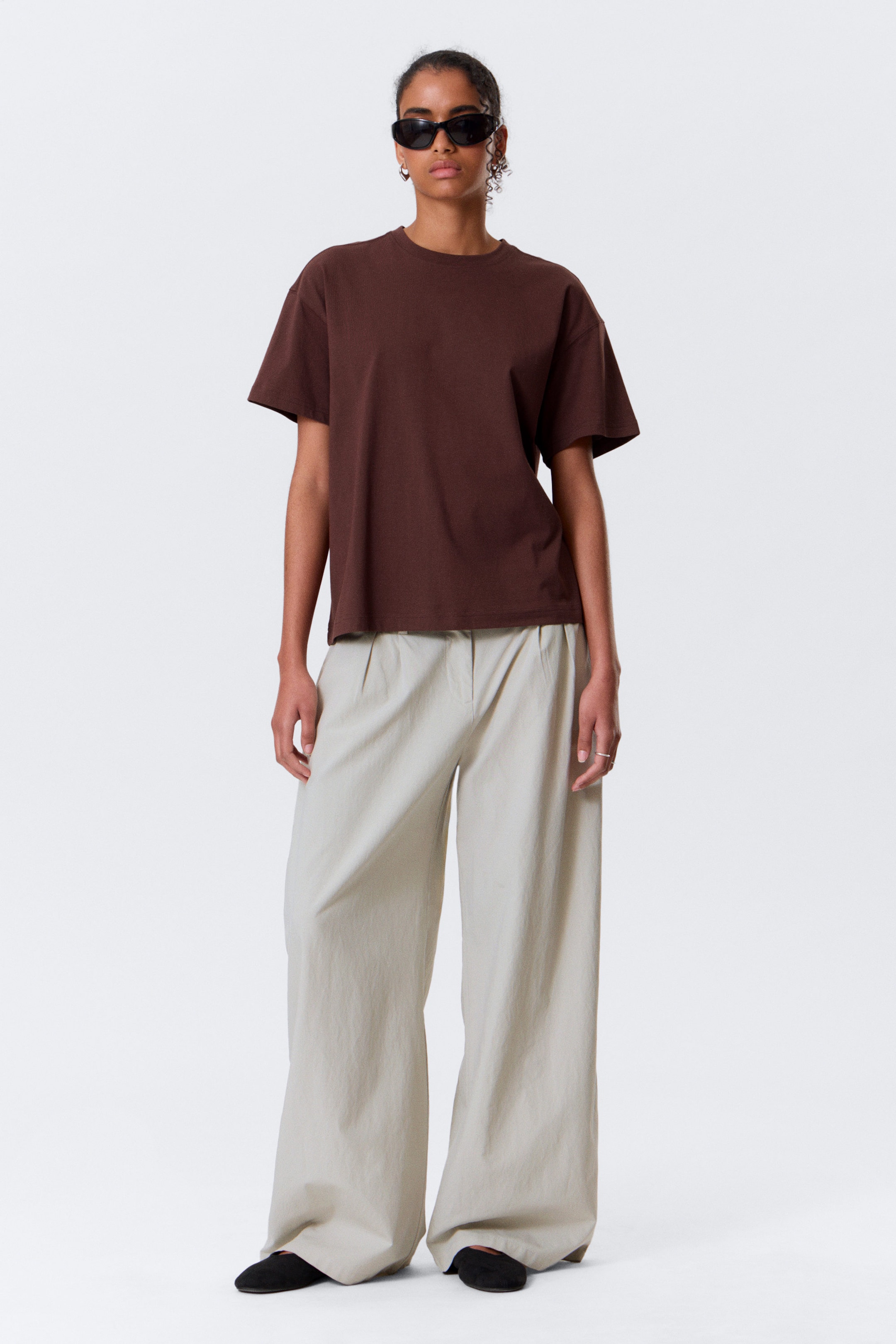 Burgundy - Relaxed Boxy Cotton T-shirt - 1