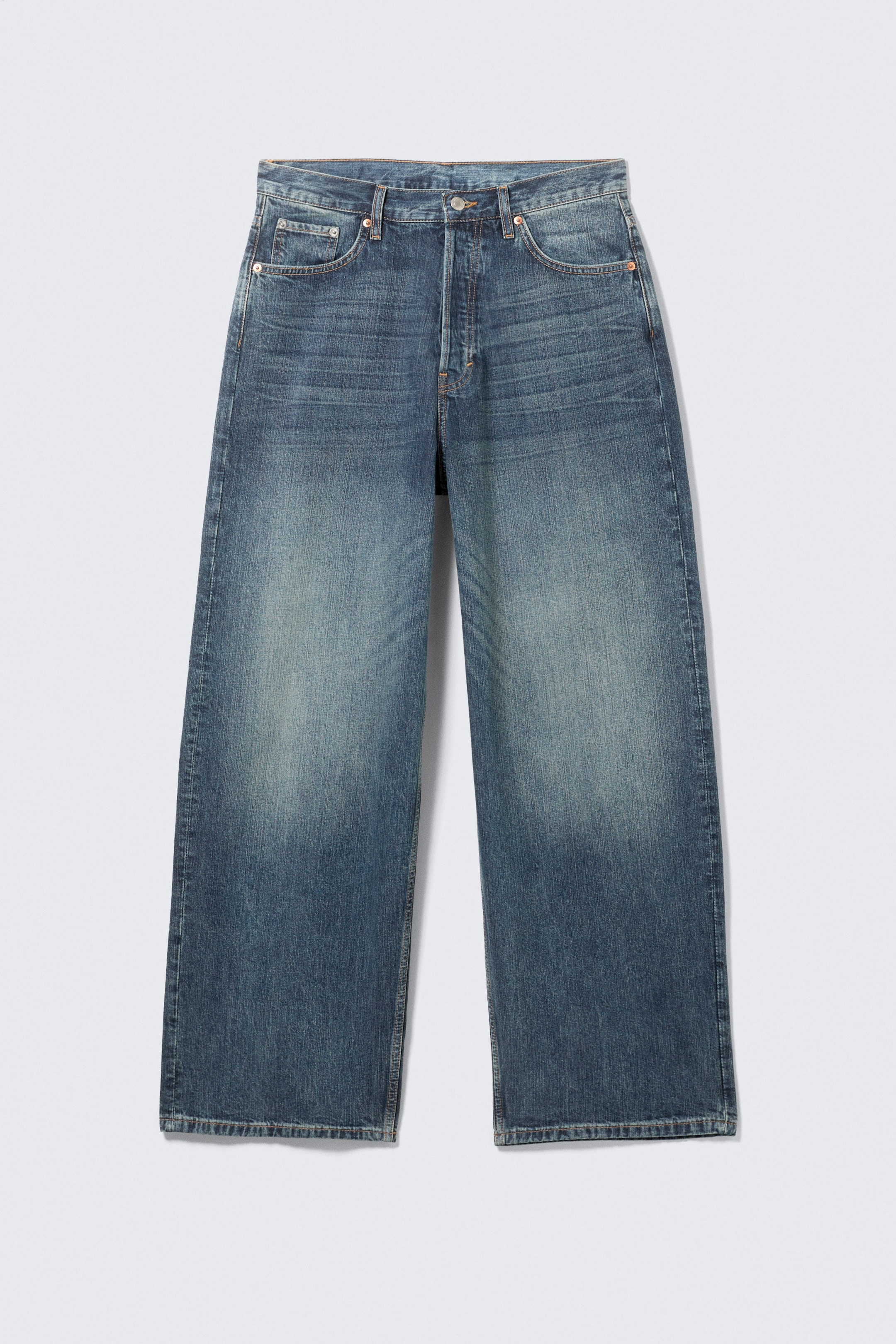 Blue Hymn - Mellanblå - Astro Mid Waist Loose Baggy Leg Unisex Jeans - 7
