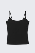 Black - Fitted Strappy Scoop Neck Singlet - 3