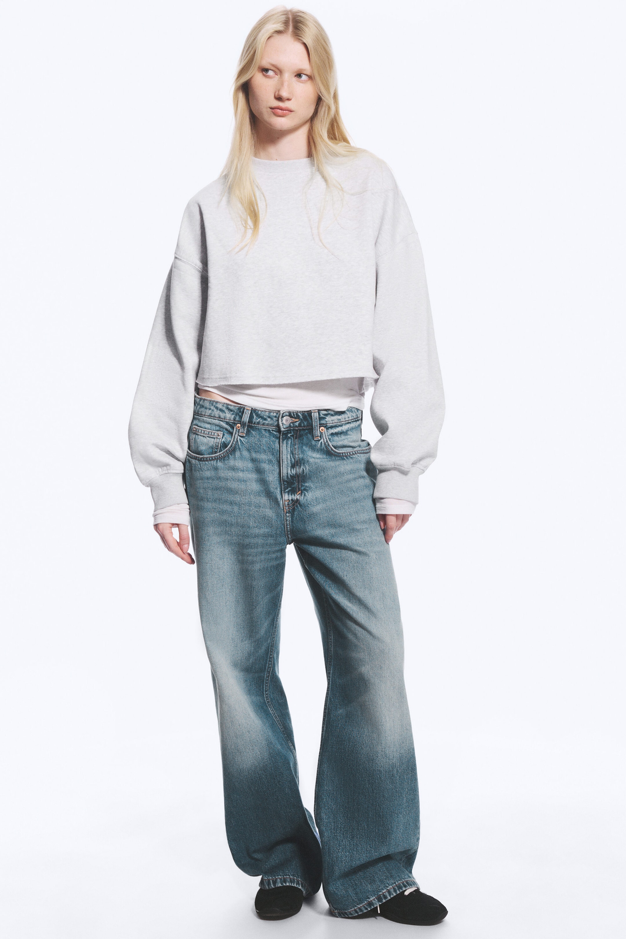 Blue Horses - Medium Blue - Missy Low Rise Loose Straight Jeans - 1