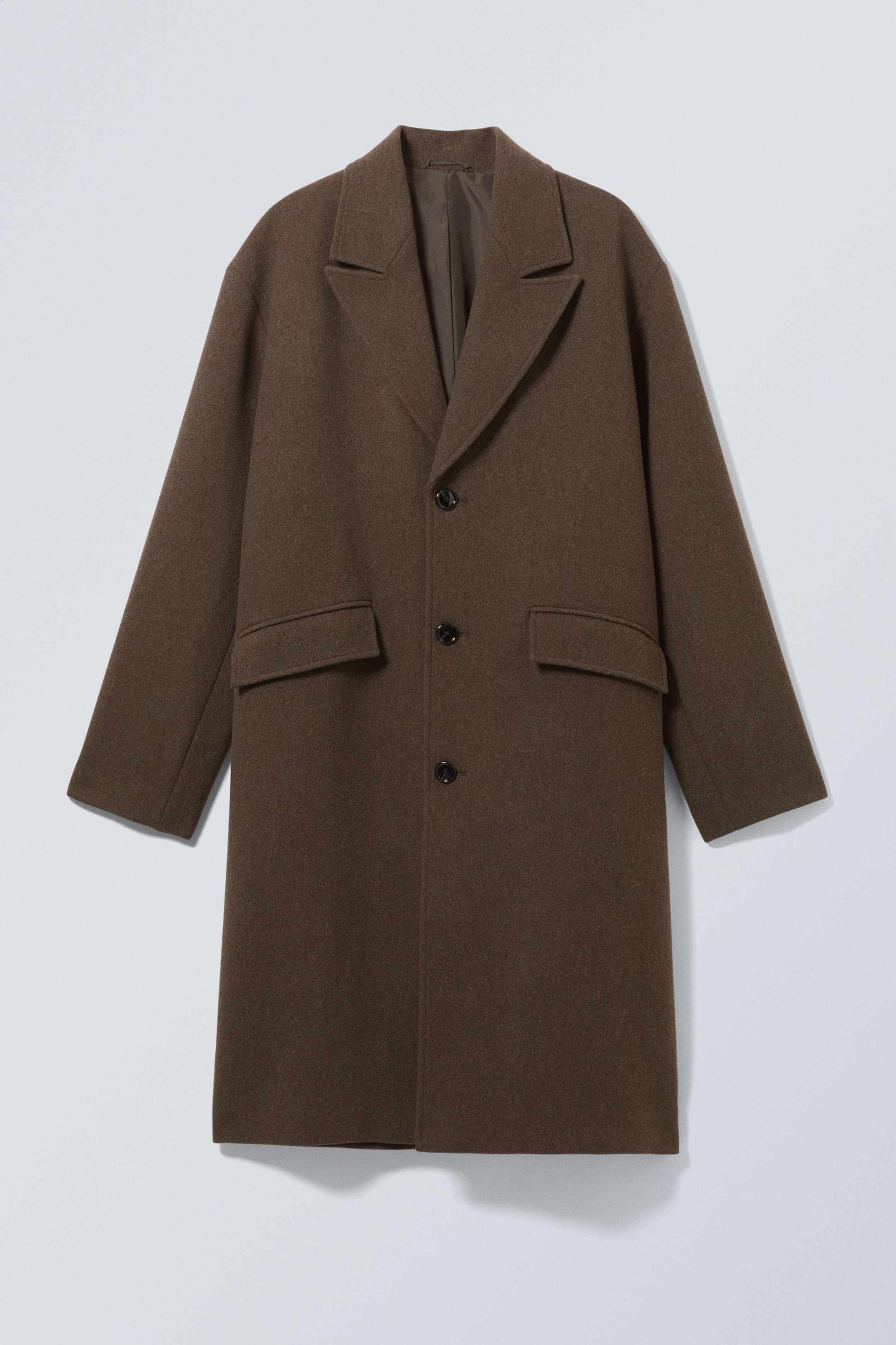 Dark Brown - Single Breasted Wool-blend Coat - 1