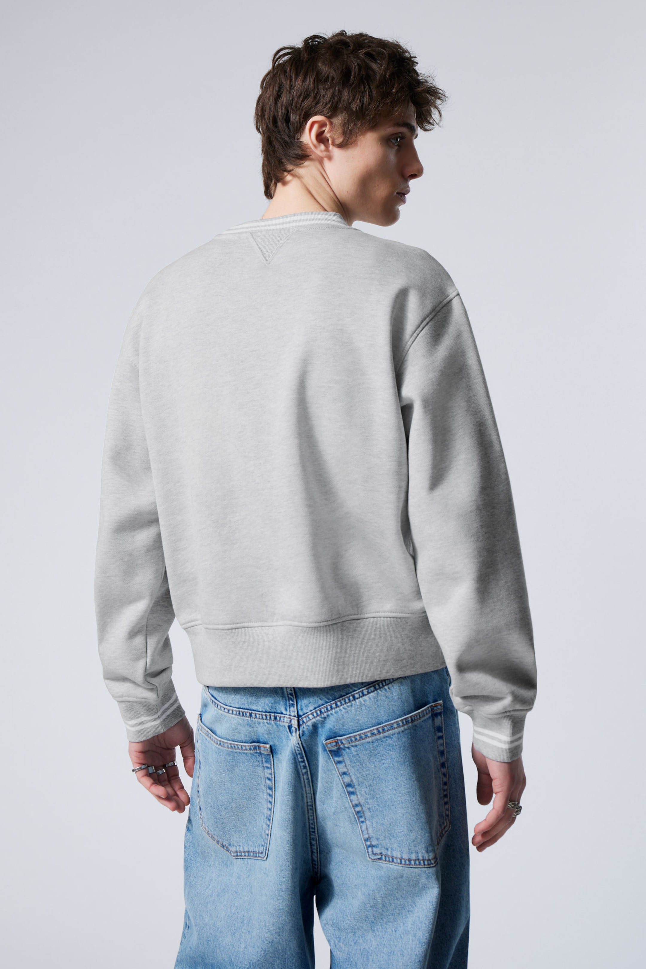 Grey Melange - Cropped Cotton Fleece Sweatshirt - 2