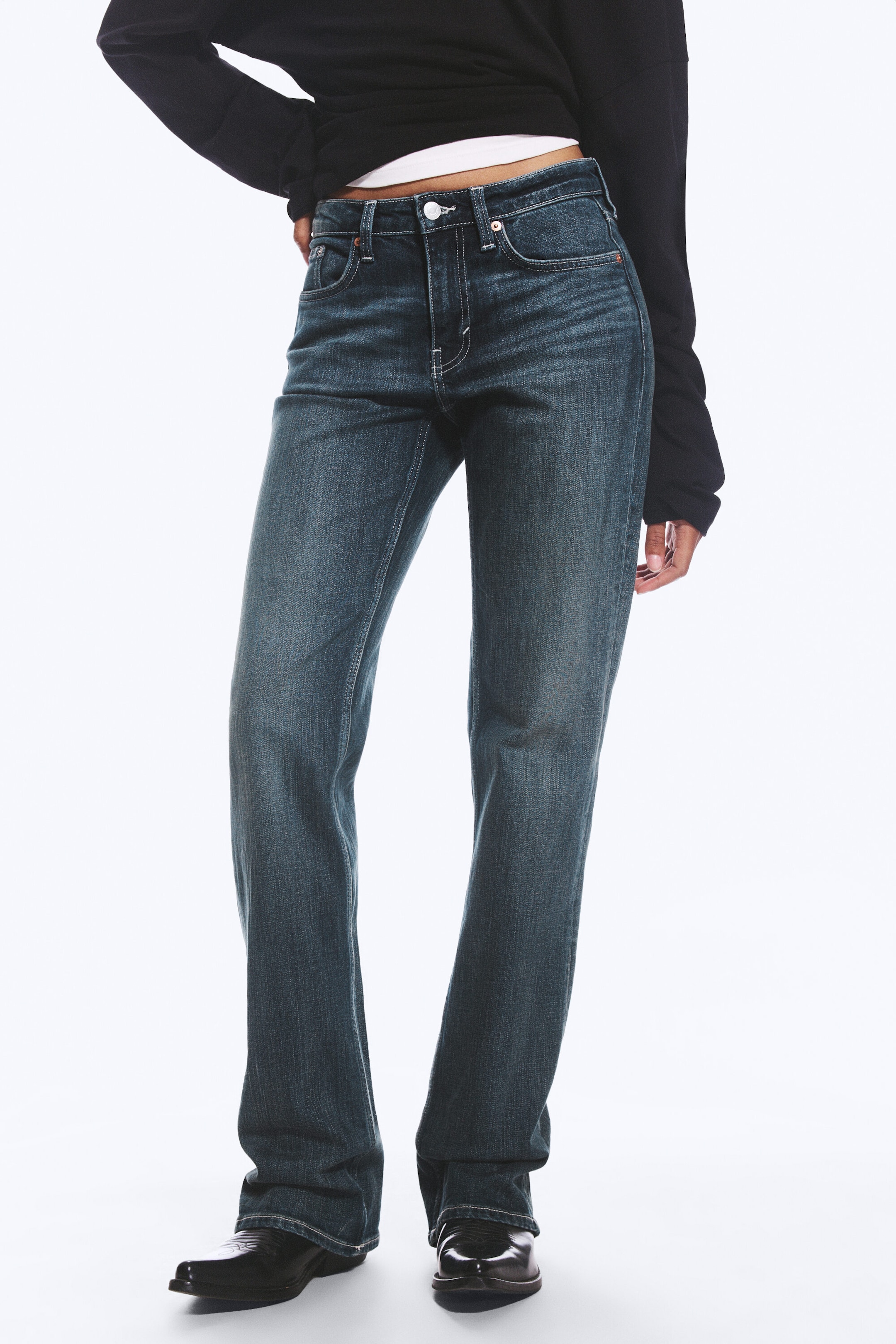 Bleu marine - Bleu foncé - Jean bootcut slim taille mi-haute Tension - 3