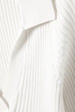 White - Long-Sleeved Ribbed Knit V-Neck Top - 1